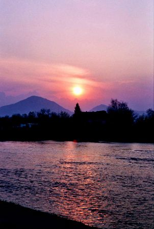 Sunset on Morava riverの写真素材