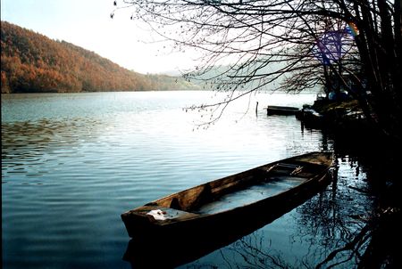 A frozen boat on the river Morava の写真素材