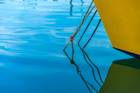 Anchored sailboat in Vieux port old port in Marseille, Franceの写真素材
