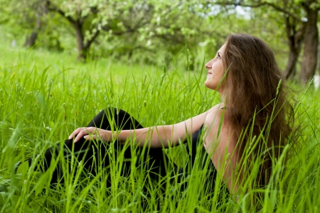 girl in the grassの写真素材