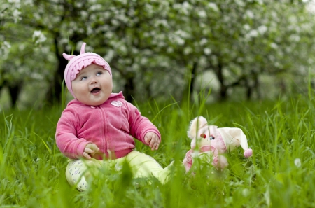 baby in grassの写真素材