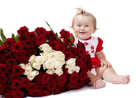 child with rosesの写真素材