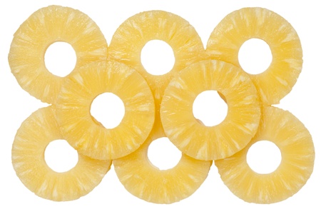 pineapple slices on a white backgroundの写真素材