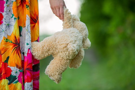 teddy bear is holding pawの写真素材