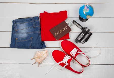 passport and other stuff for your holiday close-upの写真素材
