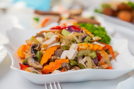 Salad plate with meat and vegetablesの写真素材