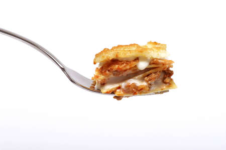 forkful of lasagna bologneseの写真素材