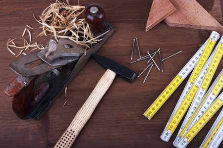 work plan with carpenter toolsの写真素材