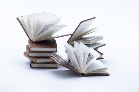stack of books on white background