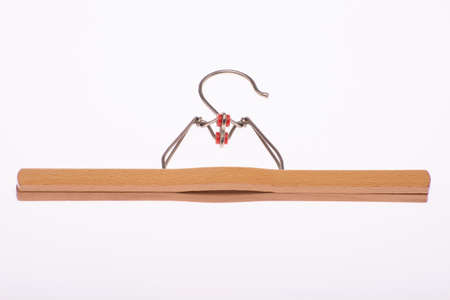 hang wooden clothes on a white backgroundの写真素材