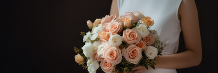 beautiful wedding bouquet in the hand of the bride. Generative AI.の素材