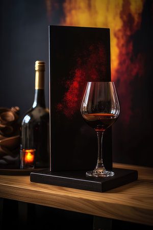 Glass of port wine on wooden table and over dark background, Generative AIの素材