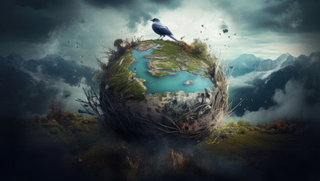 Earth day, little planet in space. climate change, global warming and the fragility of nature. green planet. Generative AIの素材