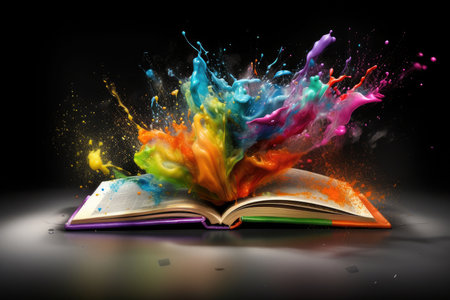 concept of reading. Opened magic book. Generative AIの素材