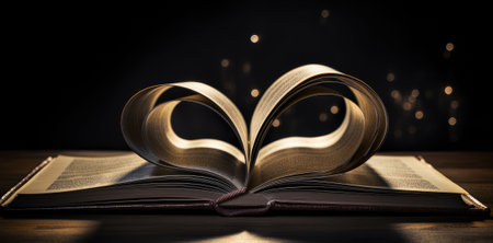concept of reading. Opened magic book. Generative AIの素材