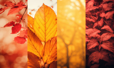 Beautiful autumn landscape with. Colorful foliage in the park. falling leaves. Generative AIの素材
