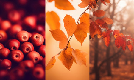 Beautiful autumn landscape with. Colorful foliage in the park. falling leaves. Generative AIの素材