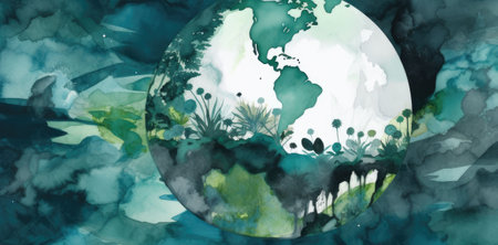 Green planet, Environmental Concept, Nature Concept. Watercolor. Generative AIの素材