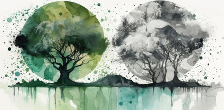 Green planet, Environmental Concept, Nature Concept. Watercolor. Generative AIの素材