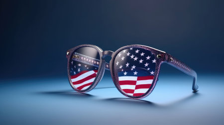 blue sunglasses on a blue background with red and white american flag design. Generative AIの素材