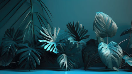 Green leaves of tropical plants bush. tropical leaves. Floral design background. Generative AIの素材