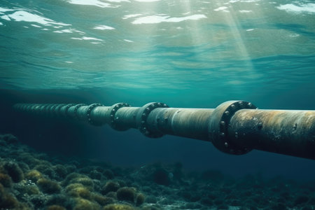 pipes for transportation oil, gas. Gas pipeline under water. copyspace. Generative AIの素材