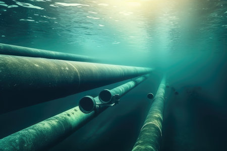 pipes for transportation oil, gas. Gas pipeline under water. copyspace. Generative AIの素材