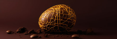 chocolate easter eggs on a dark background. Banner.の素材