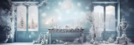 snowy winter background for your christmas photo card christmas background with snow flakes and trees. Bannerの素材