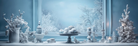 snowy winter background for your christmas photo card christmas background with snow flakes and trees. Banner.の素材