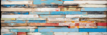 Background wood, wooden boards colorful. BANNER.の素材