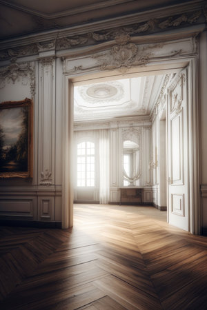 the white room with wood floor and windowの素材