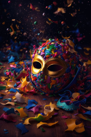 colorful masquerade mask in confettiの素材