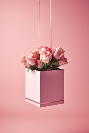 valentine's day gift card with roses on pink backgroundの素材