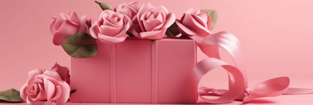 valentine's day gift card with roses on pink background. banner.の素材