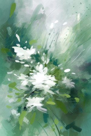 pastel watercolor floral background image with white flowers, in the style of light emerald and white.の素材