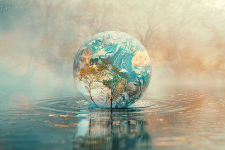 An elegant globe made of water with a rainbow. World Water Day and Earth.の素材