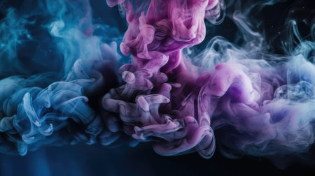 Colorful, vibrant, swirling smoke clouds in dark background, abstract, artistic, fluid shapes, dynamic movement, creative artwork conceptの素材