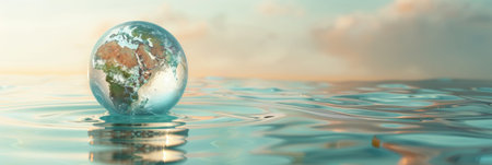 An elegant globe made of water with a rainbow. World Water Day and Earth. bannerの素材