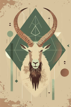 Deer illustration with geometric shapes and vintage textureの素材