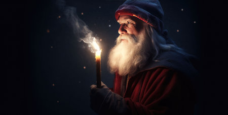 Mysterious wizard summoning glowing energy in darknessの素材