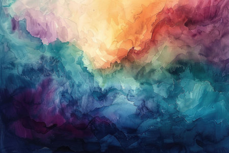 Vibrant abstract painting with a mix of blue, purple, and orange tones in a dreamy compositionの素材