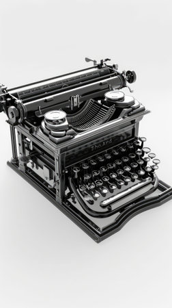Close-up of a vintage typewriter showcasing intricate keys and mechanical designの素材