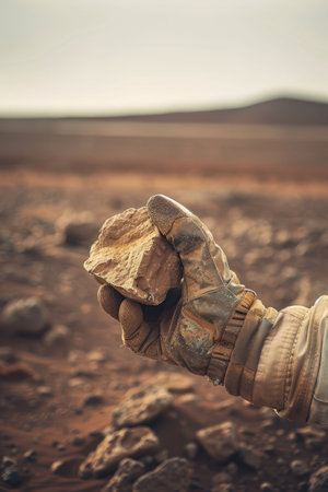 Close-up of rocky alien desert under soft natural lightの素材