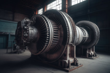 Detailed shot of rotating jet turbine with inner blades visibleの素材