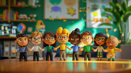 Children in a classroom setting with plants and colorful decorations, exploring and learning togetherの素材