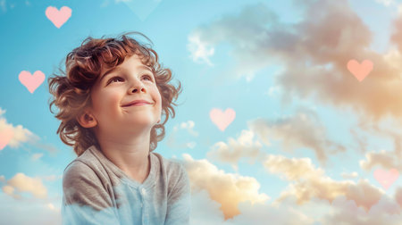 Serene angel with a radiant expression, adorned with a flower crown, basking in warm sunlightの素材