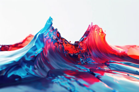 Bright abstract sculpture with sharp blue and red peaks and flowing details, resembling futuristic landscapesの素材