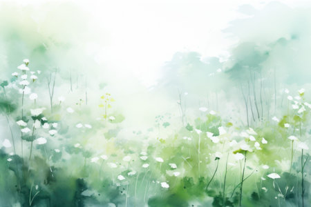 pastel watercolor floral background image with white flowers, in the style of light emerald and whiteの素材