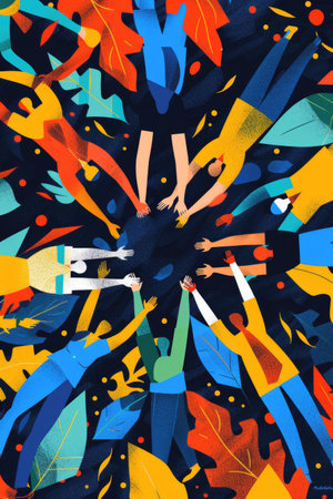 A dynamic abstract pattern featuring intersecting bright colors with a central focus point, creating a kaleidoscopic and futuristic visualの素材